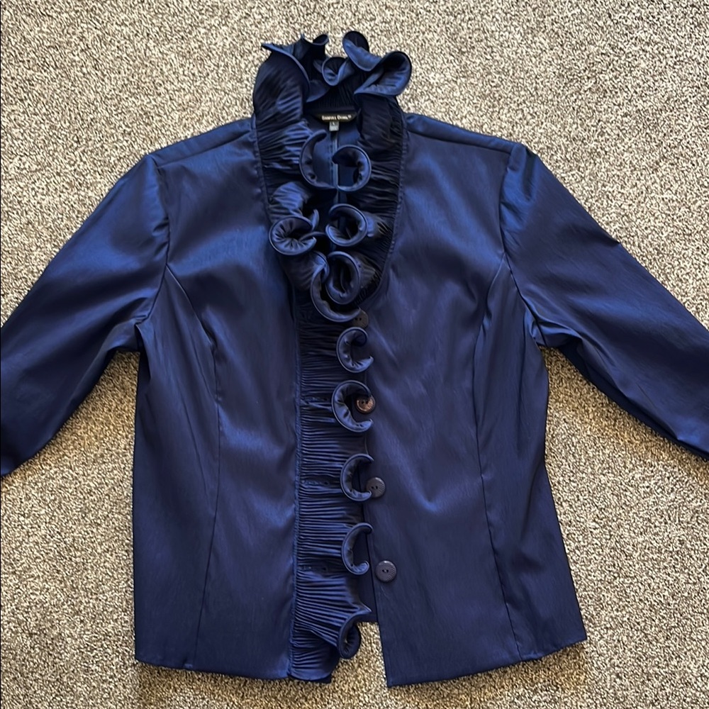 Elegant Navy Ruffle Blouse - Picture 7 of 7